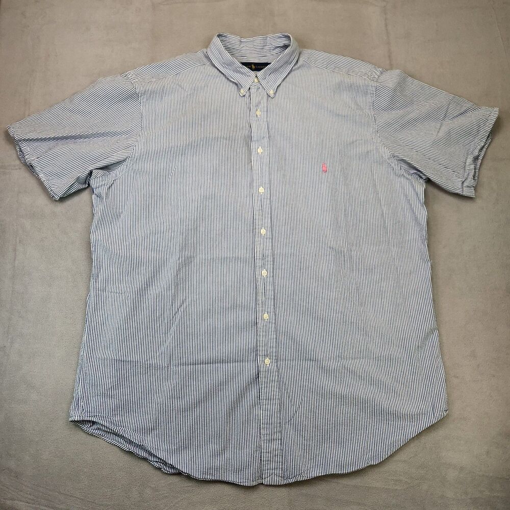 Ralph Lauren Seersucker Button Down Shirt Men's 2XLT Short Sleeve Striped